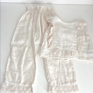 Zara Cream Eyelet Trim Top and Pants Set